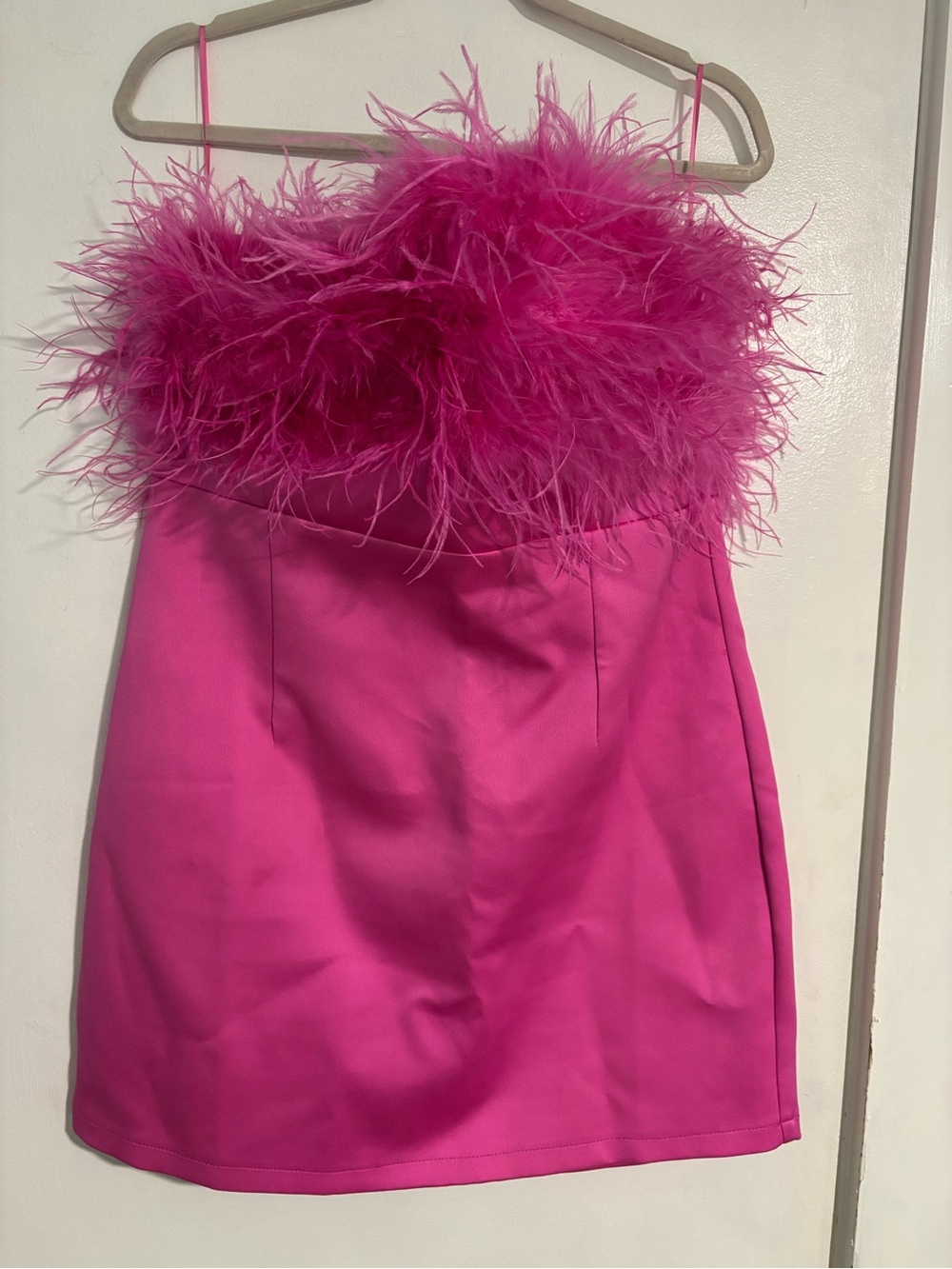 Fashion Nova Fuchsia Feather Trim Spaghetti Strap Mini Dress